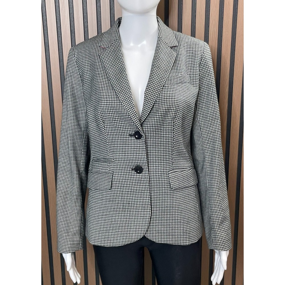 Talbots Women's 4 Wool Blend Houndstooth Check Blazer Jacket Black Lined Classic